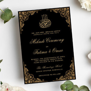 Invitación Ornato de oro Ceremonia de Mehndi musulmana islámi