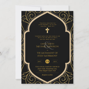 Invitación Ornato de Oro Negro Católico Boda de Masa Nupcial