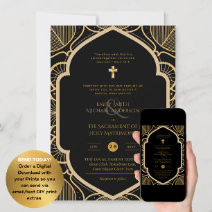 Invitación Ornato de Oro Negro Católico Boda de Masa Nupcial