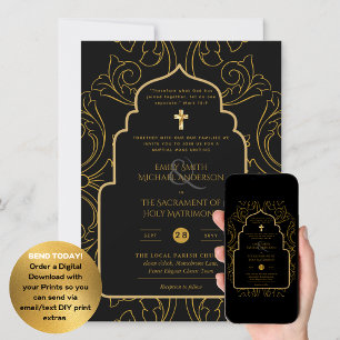 Invitación Ornato de Oro Negro Católico Boda de Masa Nupcial