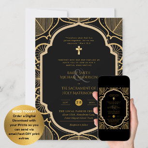 Invitación Ornato de Oro Negro Católico Boda de Masa Nupcial