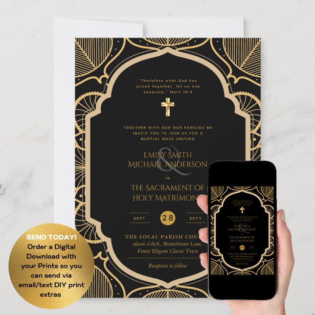 Invitación Ornato de Oro Negro Católico Boda de Masa Nupcial (Subido por el creador)