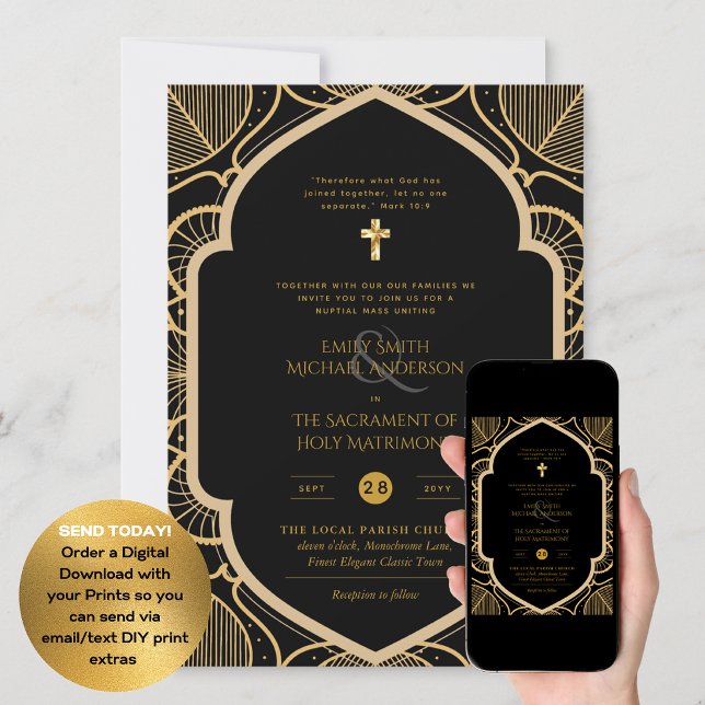 Invitación Ornato de Oro Negro Católico Boda de Masa Nupcial (Subido por el creador)