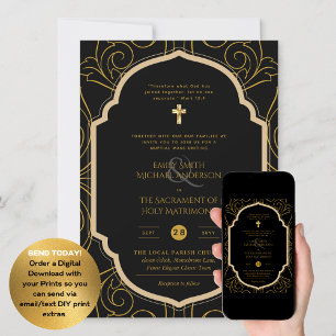 Invitación Ornato de Oro Negro Católico Boda de Masa Nupcial