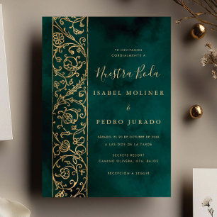 Invitación Ornato Floral Oro Verde Nuestra Boda Boda