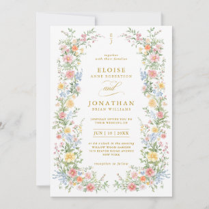 Invitación Ornato Jardín Floral de Primavera con Pastel Suave