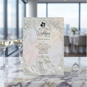 Invitación Ornato querubín y cisne Rococó para boda de cuento