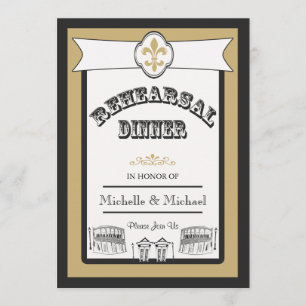 Invitación Oro 1 del negro de la cena del ensayo de la boda