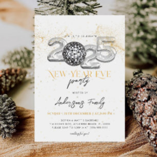 Invitación Oro 2025 Fiesta Nochevieja Discoteca Ball