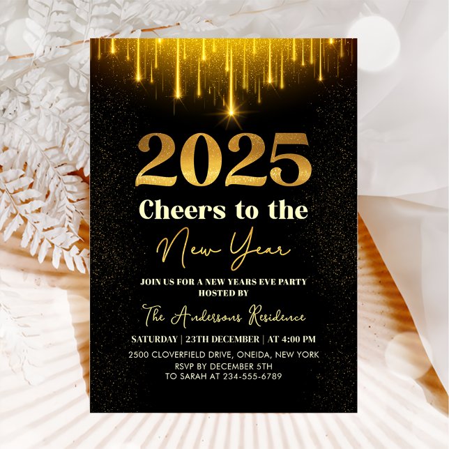 Invitación Oro 2025 Saluda Fiesta de Nochevieja de Año Nuevo (Subido por el creador)