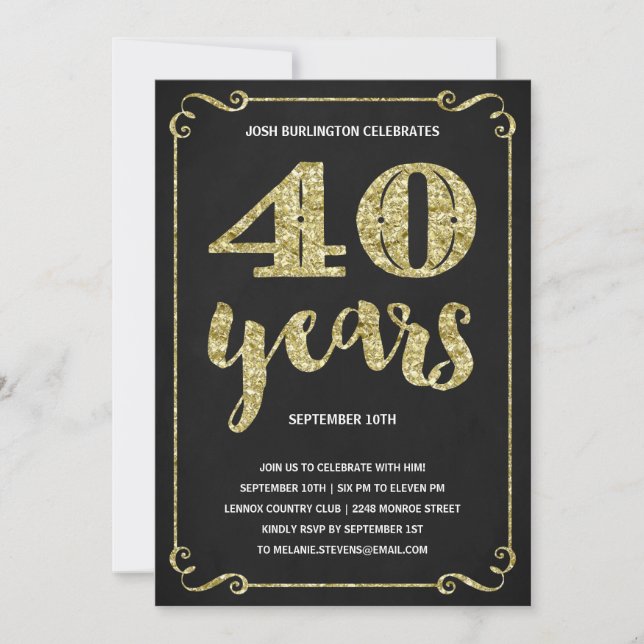 Invitación Oro 40.º Fiesta de cumpleaños (Anverso)
