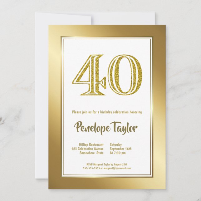 Invitación Oro 40.º Fiesta de cumpleaños (Anverso)