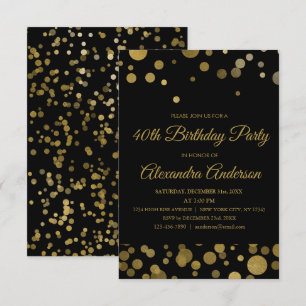 Invitación Oro 40.º Fiesta de cumpleaños Confetti de oro