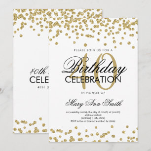 Invitación Oro 40.º Fiesta de cumpleaños Purpurina Confetti