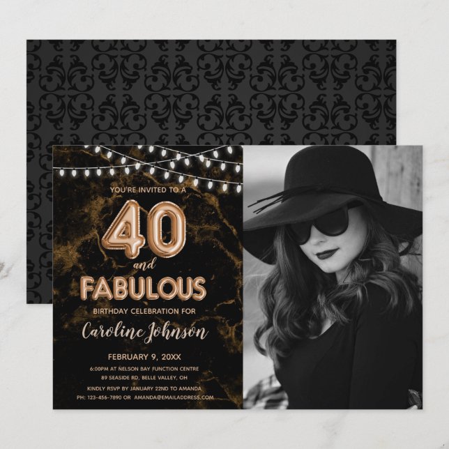 Invitación Oro 40 Fiesta de cumpleaños - 40 y fabuloso (Anverso / Reverso)