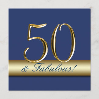 Invitación Oro 50 de los azules marinos y cumpleaños fabuloso