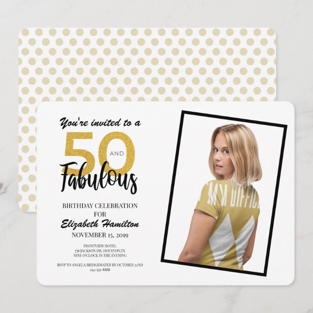 Invitación Oro 50 y fabulosa fiesta de cumpleaños (Anverso / Reverso)