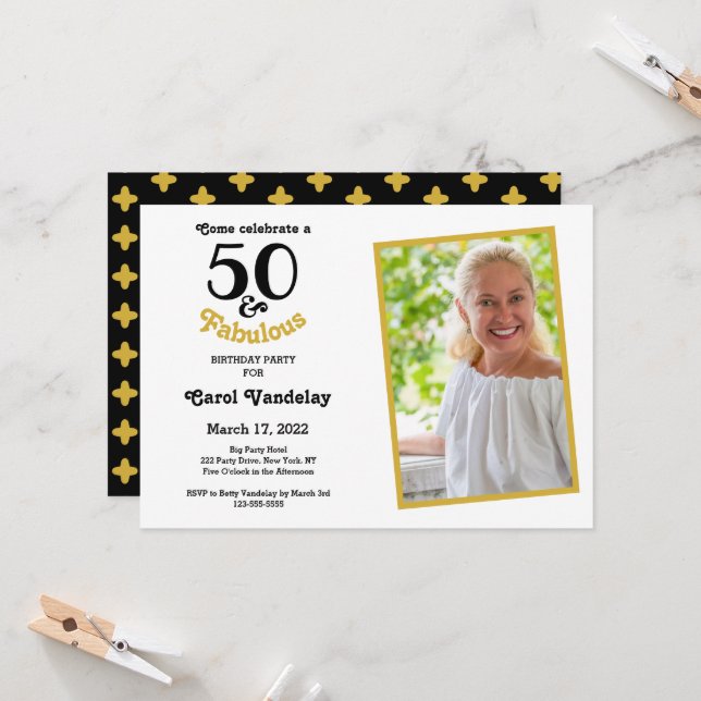 Invitación Oro 50 y fabuloso cumpleaños 50 (Anverso/Reverso In Situ)