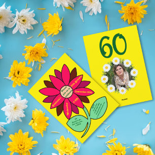 Invitación Oro 60 cumpleaños Sencillo Girasol Rojo