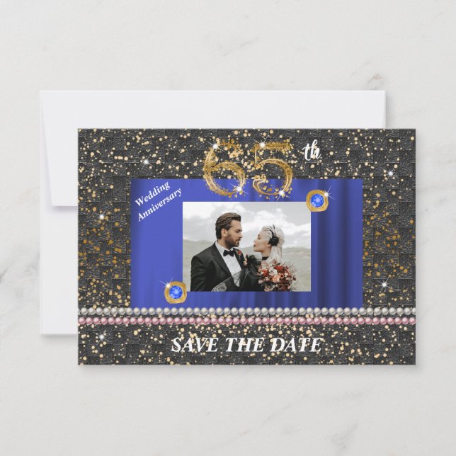 Invitación Oro 65º aniversario Boda Tejidos y Perlas Negras (Anverso)