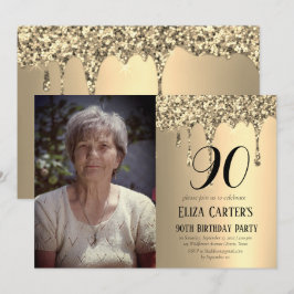 Invitación Oro 90.º Noveno Drip Elegante Cumpleaños