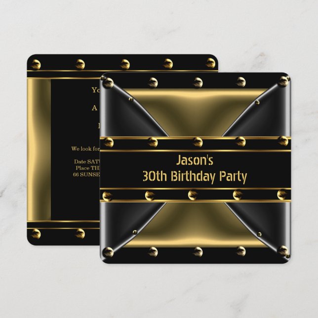Invitación Oro abstracto bronce Cumpleaños 30 hombres 5BG (Anverso / Reverso)