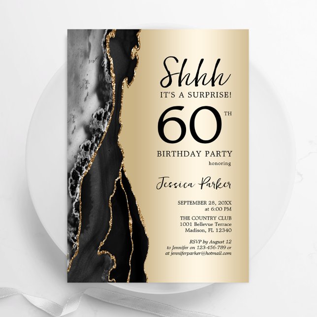 Invitación Oro Agate Negro Sorpresa 60 cumpleaños (Subido por el creador)