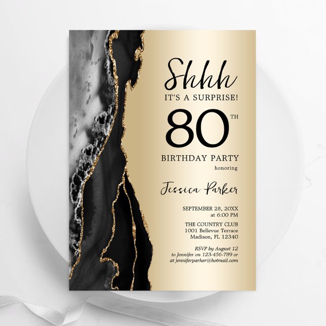 Invitación Oro Agate Negro Sorpresa 80 cumpleaños (Subido por el creador)