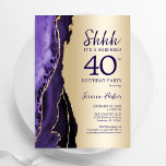 Invitación Oro Agate Púrpura Sorpresa 40 cumpleaños<br><div class="desc">La ágata morada y dorada sorprende la 40ª invitación a la fiesta de cumpleaños. Elegante diseño moderno con fondo geodésico de mármol agate acuarela, oro falso purpurina y tipografía de escritura. La carta de invitación de moda es perfecta para una elegante celebración del cumpleaños de las mujeres. Invitaciones Zazzle impresas...</div>