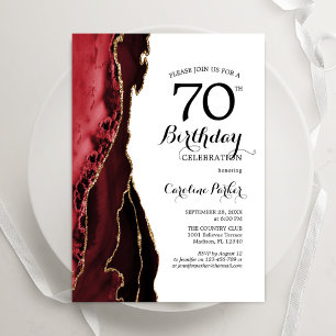 Invitación Oro Agate Rojo 70º cumpleaños