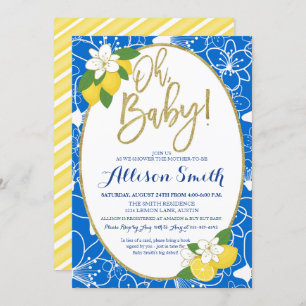 Invitación Oro amarillo azul del bebé de Baby Shower del
