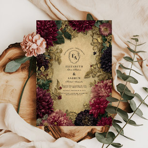Invitación Oro antiguo barroco y Dahlia rumano