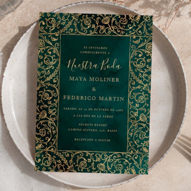 Invitación Oro Antiguo y Terciopelo Verde Nuestra Boda Boda (Subido por el creador)
