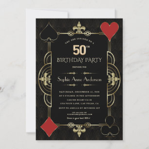 Invitación Oro Art Deco Casino Las Vegas Mujer 50 cumpleaños