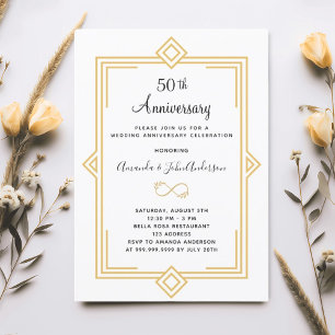 Invitación Oro Art Deco Gatsby 50 aniversario boda