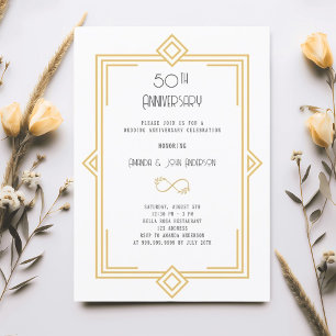 Invitación Oro Art Deco Gatsby 50 aniversario boda