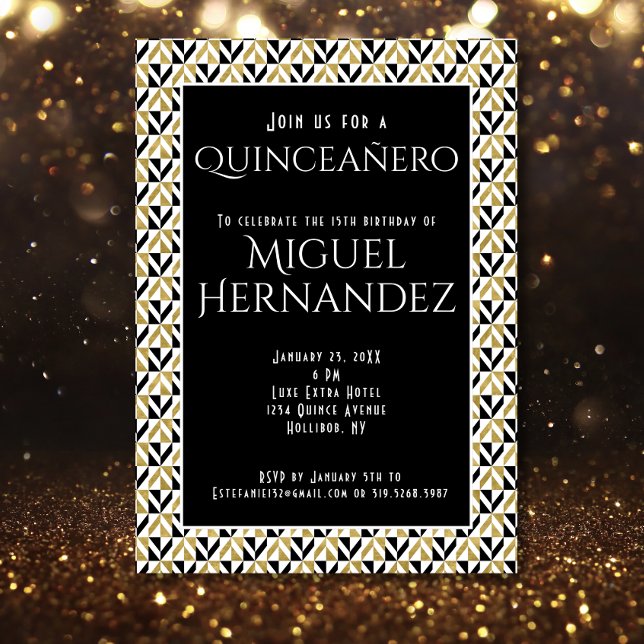 Invitación Oro Art Deco Y Quinceañero Negro 15 cumpleaños (Subido por el creador)