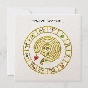 Invitación ORO ASTRAL LABYRINTH Rótulos Zodiac Gráfico Blanco