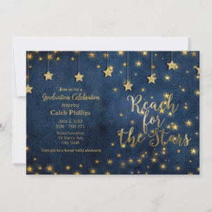Invitación Oro Azul Alcanzar las Estrellas Graduación Celesti