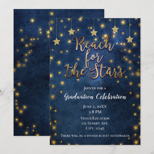 Invitación Oro Azul Alcanzar las Estrellas Graduación Celesti