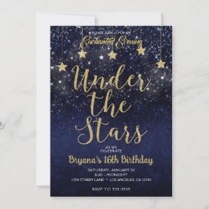 Invitación Oro Azul Bajo Las Estrellas Noche Estrellada Dulce