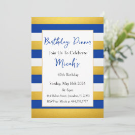 Invitación Oro Azul Blanco Líneas Horizontales Moderno Lujo 