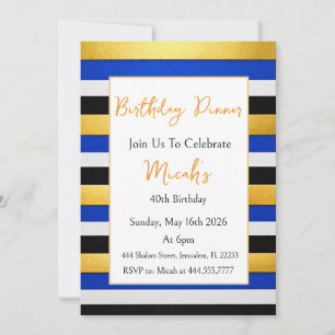 Invitación Oro Azul Blanco Negro Rayas Lujo Moderno Tendencia