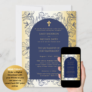 Invitación Oro Azul Boda de Masa Nupcial Católico