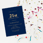 Invitación Oro Azul de la Marina minimalista 21 cumpleaños<br><div class="desc">Oro Azul de la Marina minimalista 21 cumpleaños. 100% personalizable. Personalice fácilmente el texto y cambie el tipo de letra y los colores de fondo si lo desea a través de la opción de edición adicional.</div>
