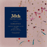 Invitación Oro Azul de la Marina minimalista 30 cumpleaños<br><div class="desc">Oro Azul de la Marina minimalista,  30 años. Totalmente personalizable. Personalice fácilmente el texto y cambie el tipo de letra y los colores de fondo si lo desea a través de la opción de edición adicional.</div>