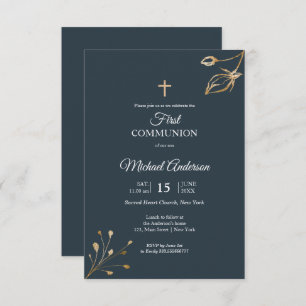 Invitación Oro Azul de la Marina Primer Comunión Evento relig