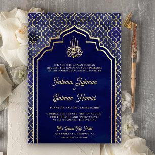 Invitación Oro azul de medianoche Arco marroquí Boda musulman