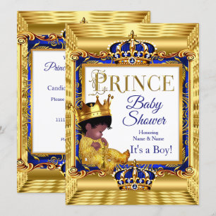 Invitación Oro azul del príncipe dorado negro étnico Baby Sho