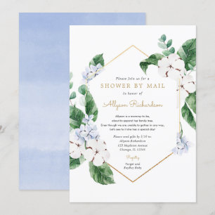 Invitación Oro azul floral Shower by Mail Spring baby